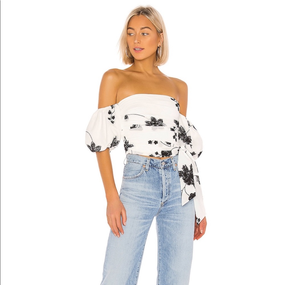 House of Harlow 1960 Off-Shoulder Black and White Crop Top